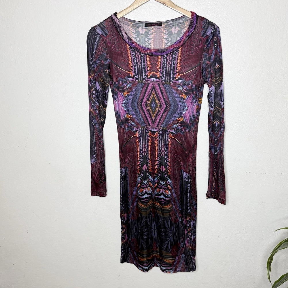 New Custo Barcelona Roma Tikchick Psychedelic Abstract Long Sleeve Dress Small